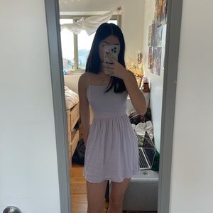 lilac lace up back mini dress